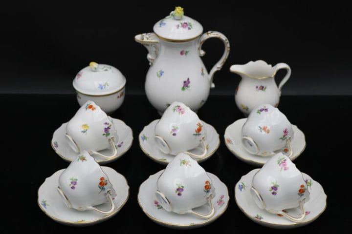 Meissen, mocha service, decor scattered flowers with gold, 15 pieces (220205)-
