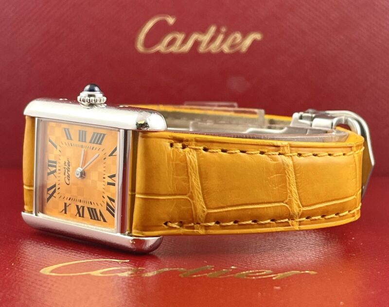 Cartier Tank 22mm 2416 Limited Edition Orange Quartz Lady Silver 925 Case Watch